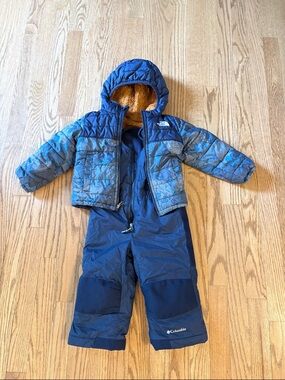 Blue Camo Toddler Hooded Puffer with Navy Snow Pants (24mo)